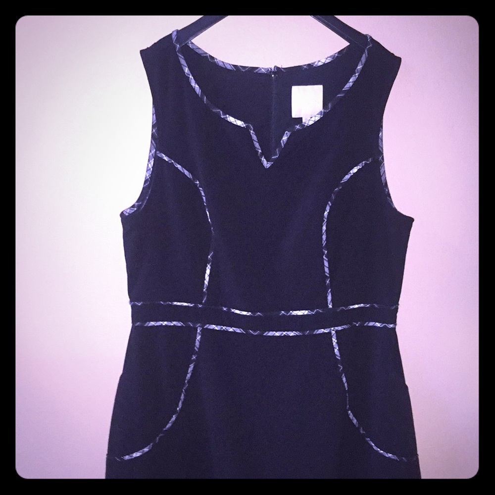 ModCloth black dress with plaid tartan piping